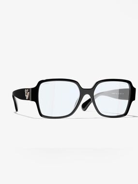 Chanel Square Blue Light Glasses - Black & Gold with Heart